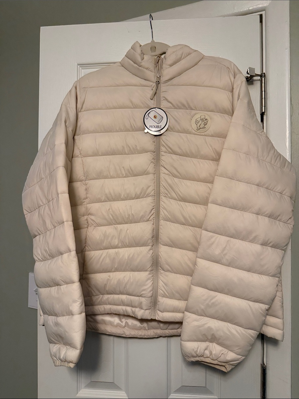 BUC-EE’S Cream Quilted Puffer Jacket with Logo Patch